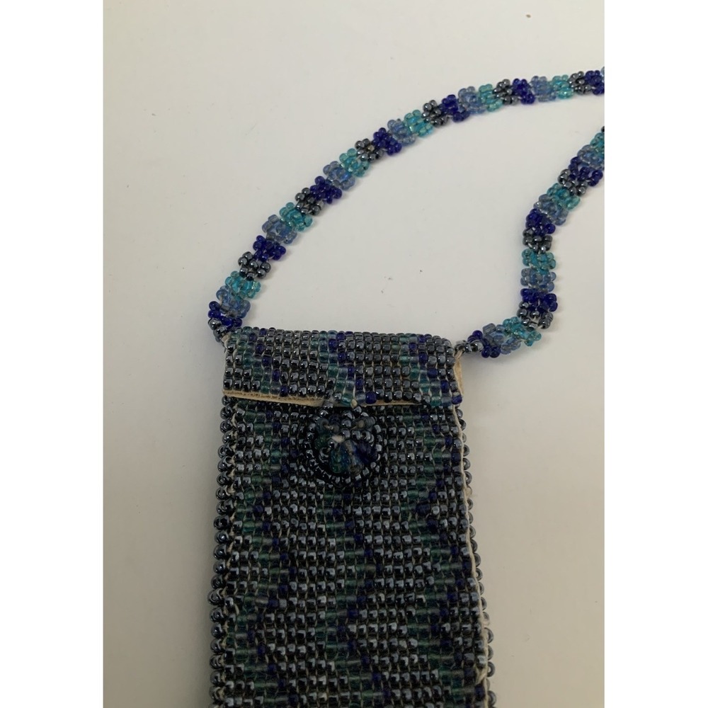 Beaded Necklace Pouch with Fringe Tassels Medicine Purse - Picture 3 of 12